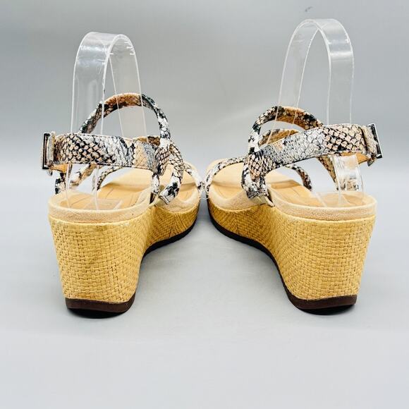 Vionic Sandal Womens 7 Beige Snake Print Kora Raffia Boa Espadrille Wedge Shoes - Picture 7 of 13